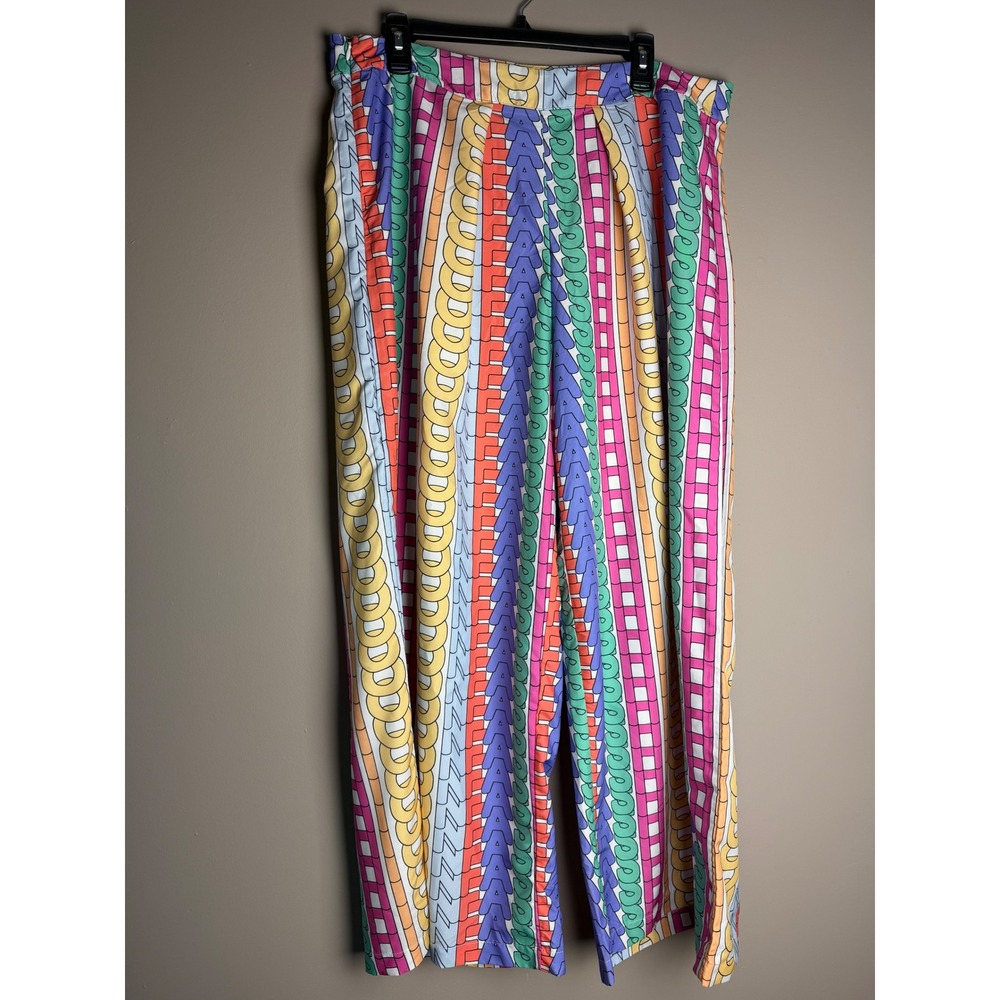 Fashion Nova Women 1XL Multi Color Geometric Stripe Wide Leg Pants High Rise